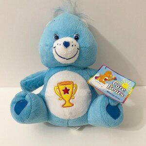 2004 Care Bears Champ Bear Plush Nanco Blue Trophy 9 Inch Doll Toy Tags are Worn